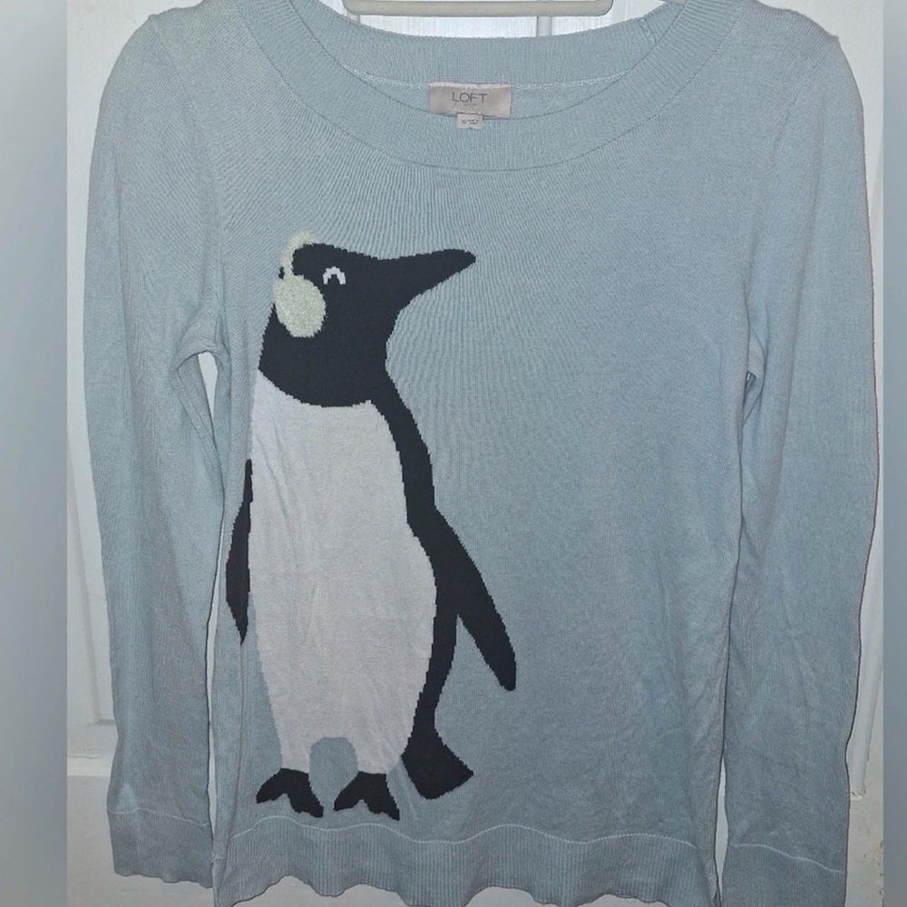 Loft Outlet (Ann Taylor) Penguin Sweater 100% Cotton - Size XSMALL Blue/Green